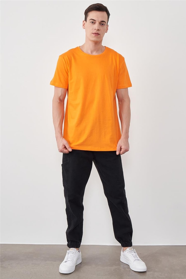 Çetinkaya Mentality 2772 Bisiklet Yaka Basic Penye Slim Fit Orange T-Shirt %100 Pamuk