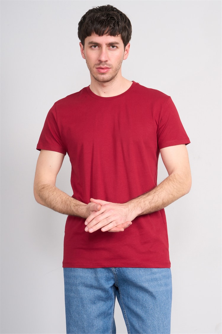 Çetinkaya Mentality 2772 Bisiklet Yaka Slimfit Basic T-shirt Bordo