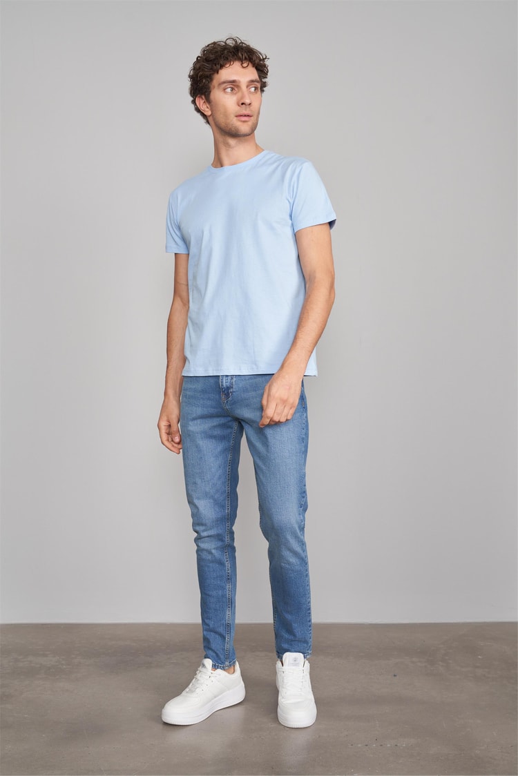 Çetinkaya Mentality 2772 Bisiklet Yaka Penye Slim Fit Bebe Mavi T-shırt