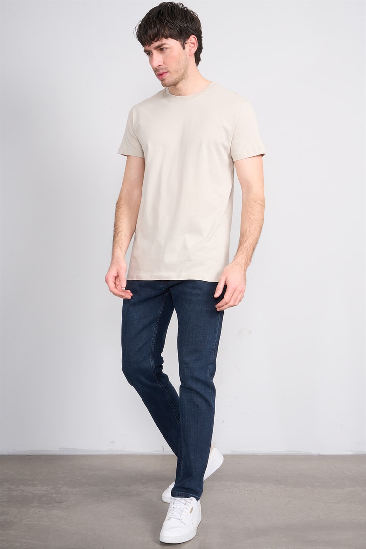 Çetinkaya Mentality 2772 Bisiklet Yaka Slimfit Basic T-shirt Vizon