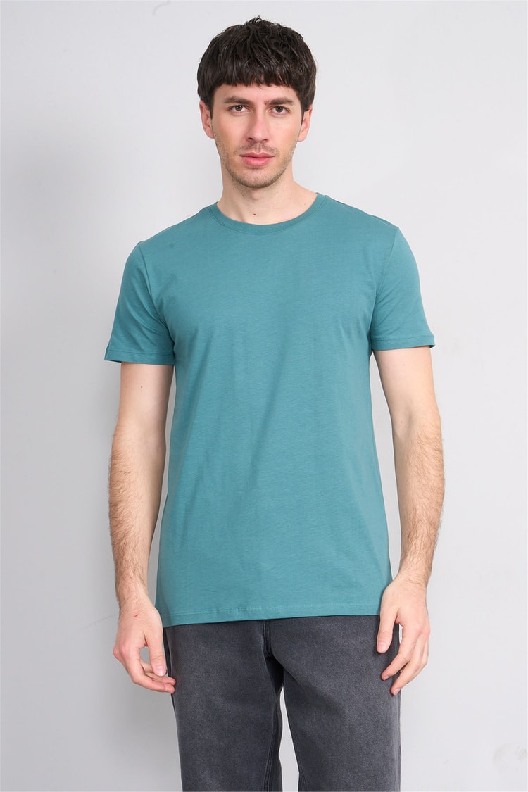 Çetinkaya Mentality 2772 Bisiklet Yaka Slimfit Basic T-shirt Petrol