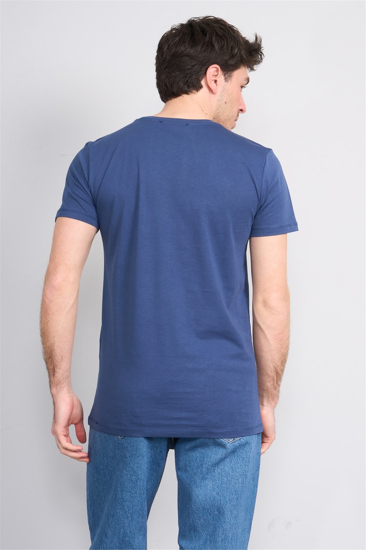 Çetinkaya Mentality 2772 Bisiklet Yaka Slimfit Basic T-shirt İndigo