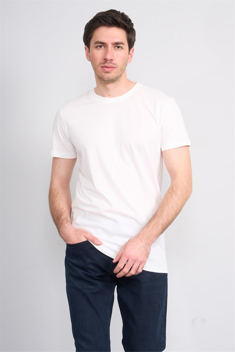 Çetinkaya Mentality 2772 Bisiklet Yaka Slimfit Basic T-shirt Krem