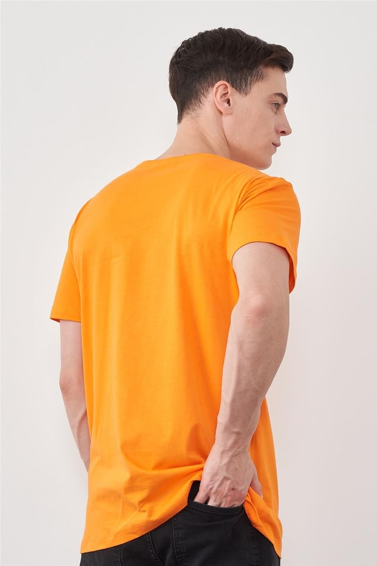 Çetinkaya Mentality 2772 Bisiklet Yaka Basic Penye Slim Fit Orange T-Shirt %100 Pamuk