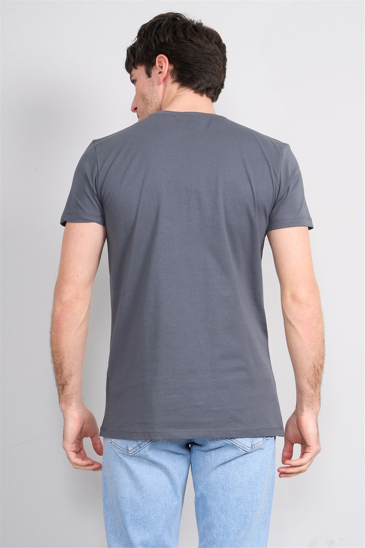 Çetinkaya Mentality 2772 Bisiklet Yaka Slimfit Basic T-shirt Düz Koyu Gri