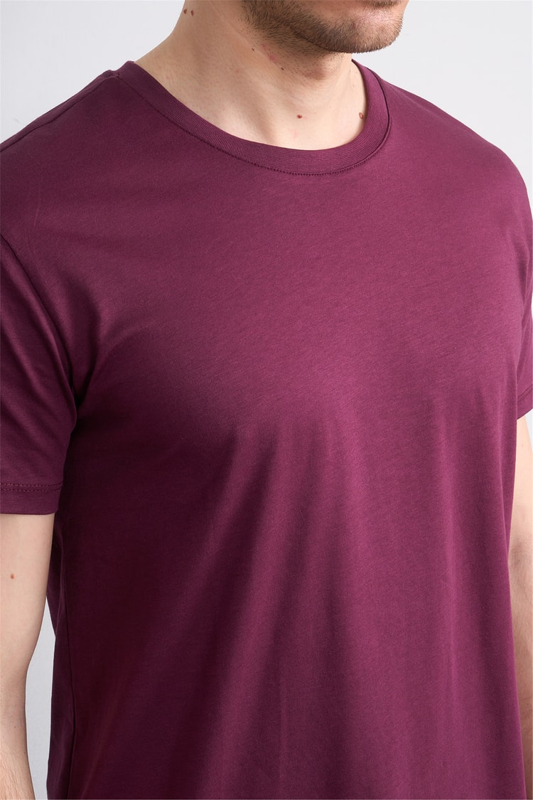 Çetinkaya Mentality 2772 Bisiklet Yaka Slimfit Basic T-shirt Mürdüm