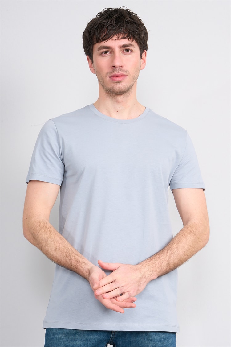 Çetinkaya Mentality 2772 Bisiklet Yaka Slimfit Basic T-shirt Düz Açık Gri