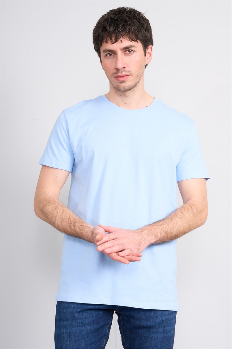 Çetinkaya Mentality 2772 Bisiklet Yaka Slimfit Basic T-shirt Bebe Mavi
