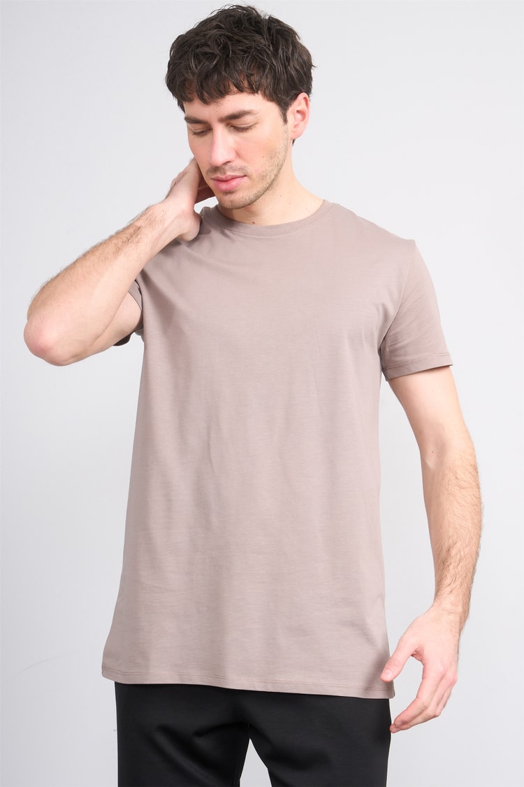 Çetinkaya Mentality 2772 Bisiklet Yaka Slimfit Basic T-shirt Koyu Vizon