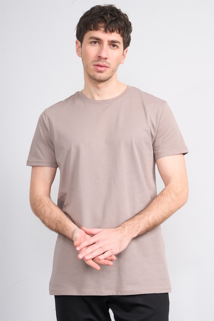Çetinkaya Mentality 2772 Bisiklet Yaka Slimfit Basic T-shirt Koyu Vizon