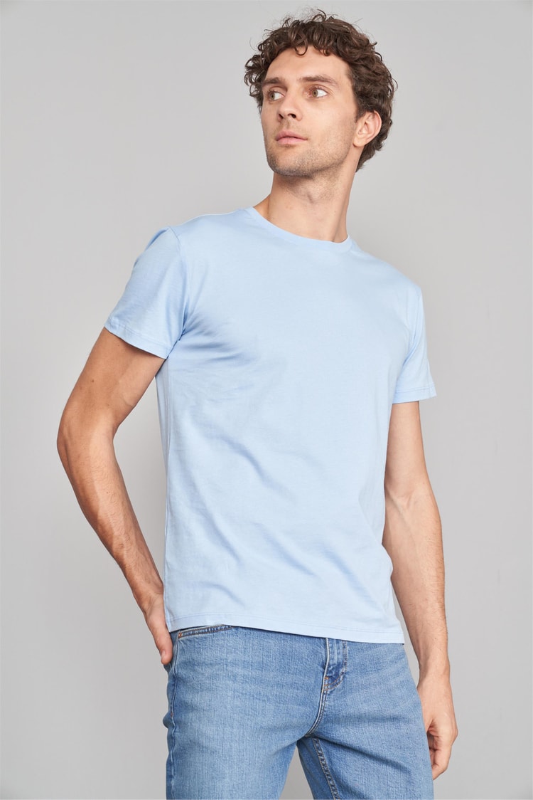 Çetinkaya Mentality 2772 Bisiklet Yaka Penye Slim Fit Bebe Mavi T-shırt