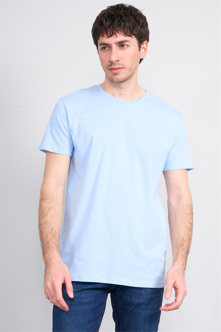 Çetinkaya Mentality 2772 Bisiklet Yaka Slimfit Basic T-shirt Bebe Mavi