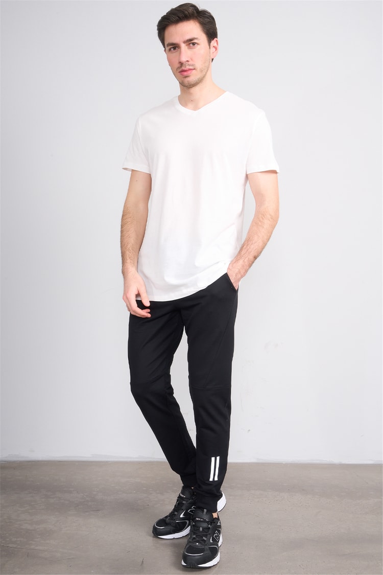 Çetinkaya Mentality 2772 V Yaka Slimfit Basic T-shirt Krem