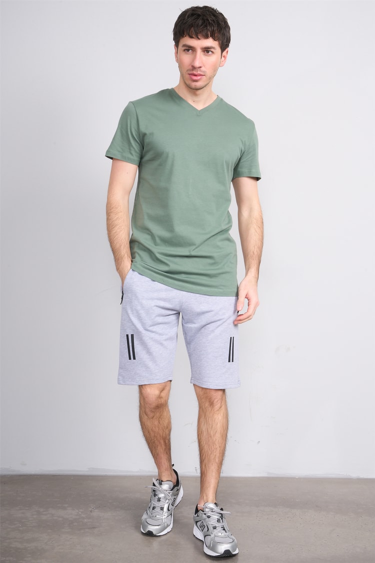 Çetinkaya Mentality 2772 V Yaka Slimfit Basic T-shirt Haki