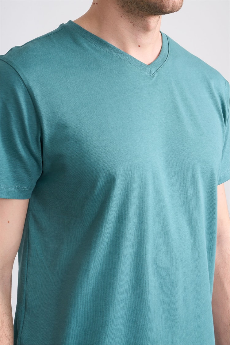 Çetinkaya Mentality 2772 V Yaka Slimfit Basic T-shirt Petrol