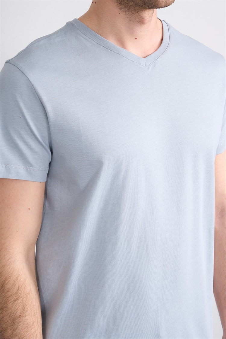 Çetinkaya Mentality 2772 V Yaka Slimfit Basic T-shirt Düz Açık Gri