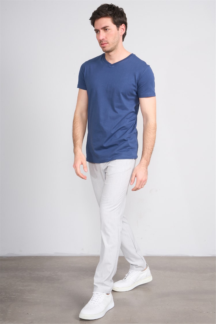 Çetinkaya Mentality 2772 V Yaka Slimfit Basic T-shirt İndigo