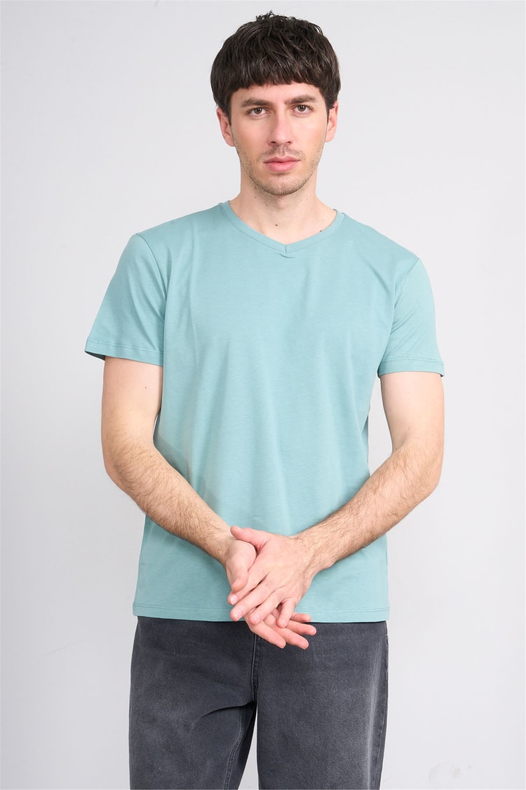 Çetinkaya Mentality 2772 V Yaka Slimfit Basic T-shirt Açık Petrol