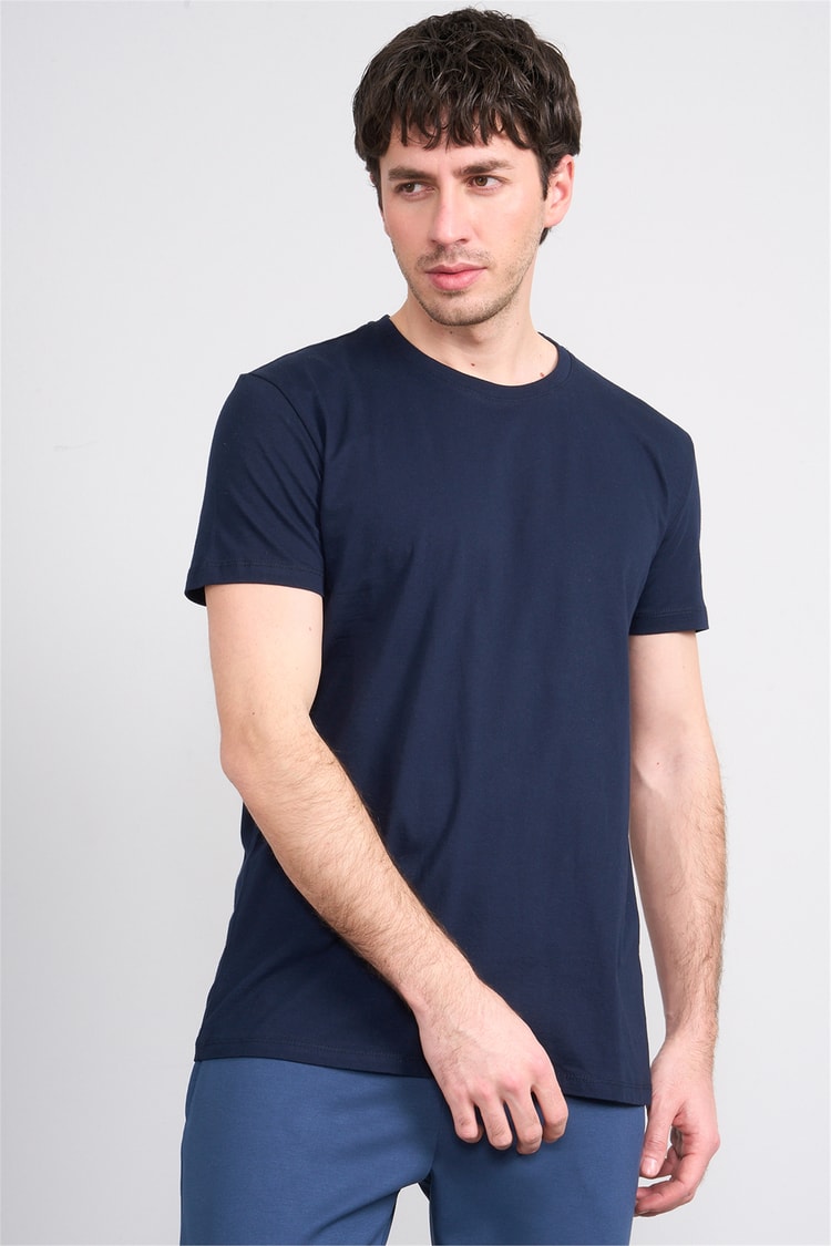 Çetinkaya Mentality 2772B Bisiklet Yaka Basic Lacivert T-Shirt
