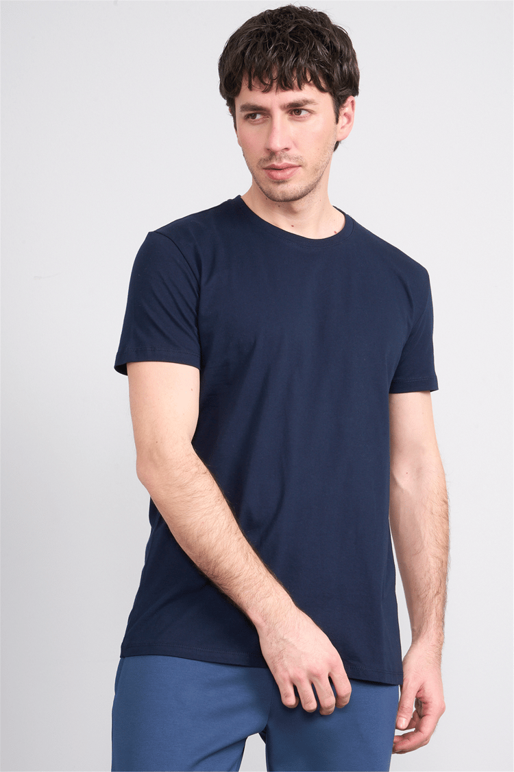 Çetinkaya Mentality 2772B Bisiklet Yaka Basic Lacivert T-Shirt