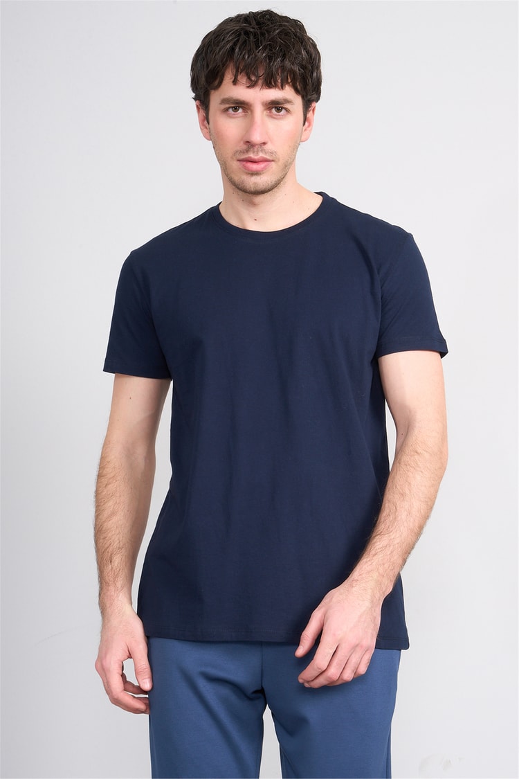 Çetinkaya Mentality 2772B Bisiklet Yaka Basic Lacivert T-Shirt