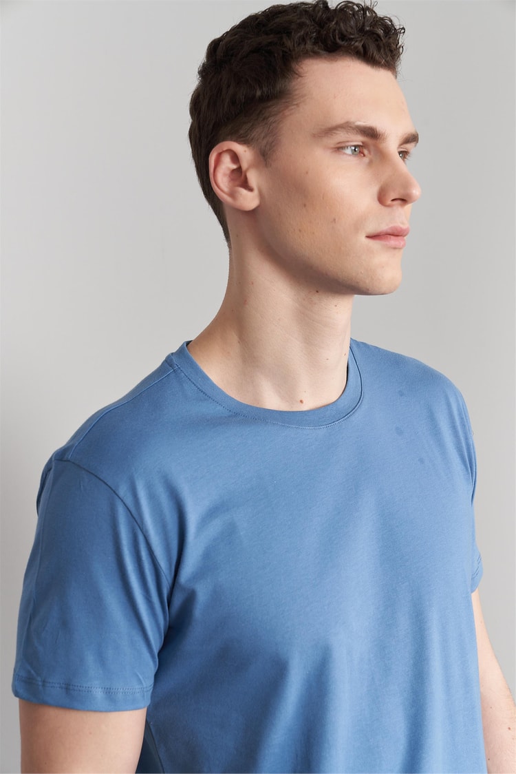Çetinkaya Mentality 2772B -I Bisiklet Yaka Basic T-Shirt Açık İndigo