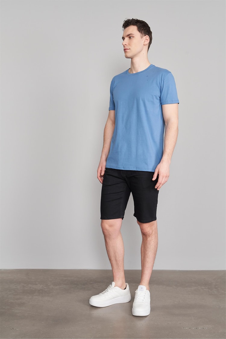 Çetinkaya Mentality 2772B -I Bisiklet Yaka Basic T-Shirt Açık İndigo