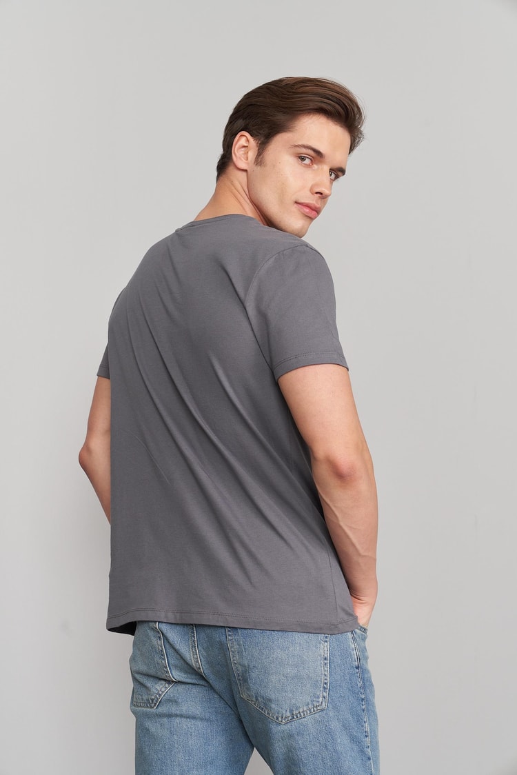 Çetinkaya Mentality 2772Büyük Beden -S Bisiklet Yaka Açık Basic T-Shirt Koyu Gri