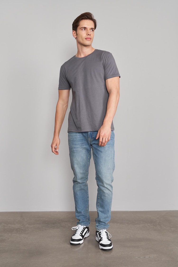 Çetinkaya Mentality 2772Büyük Beden -S Bisiklet Yaka Açık Basic T-Shirt Koyu Gri
