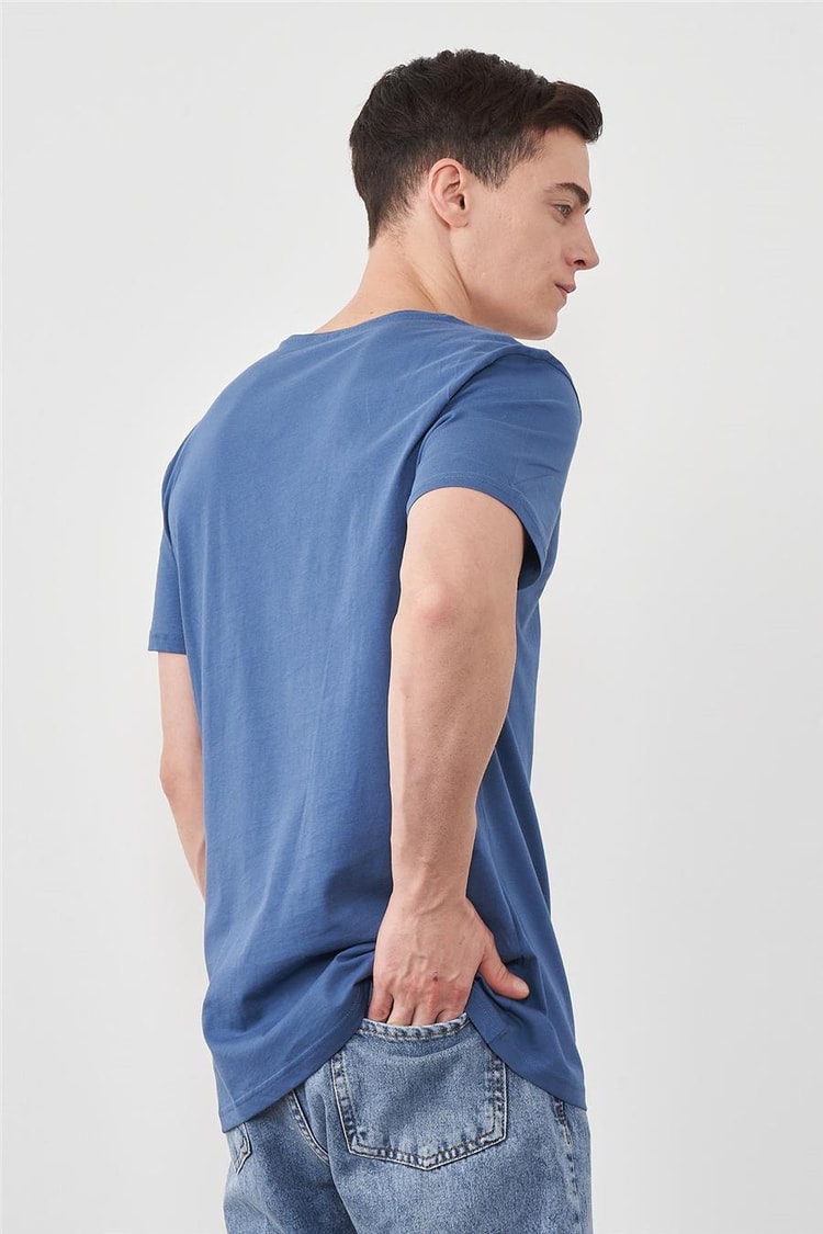 Çetinkaya Mentality 2772V -S V Yaka Basic T-Shirt İndigo %100 Pamuk