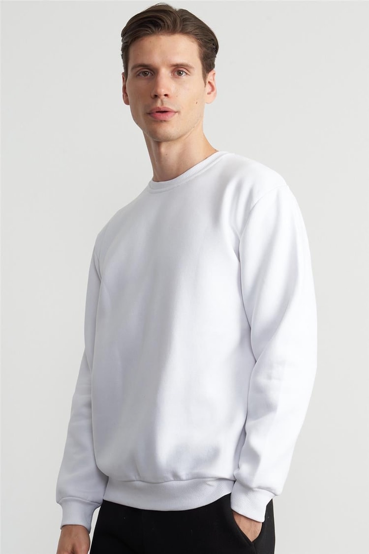 Çetinkaya Mentality 3036 3 İp Bisiklet Yaka Beyaz Sweatshirt