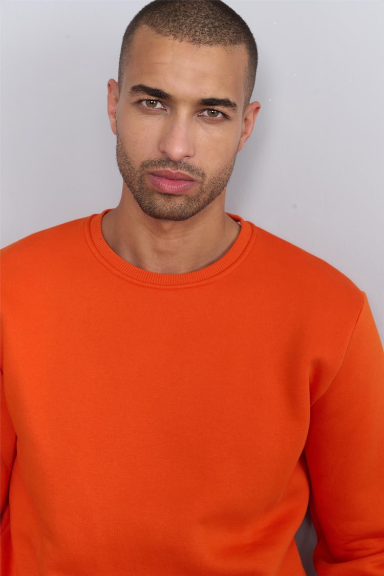 Çetinkaya Mentality 3036 3 İp Bisiklet Yaka Oranj Sweatshirt