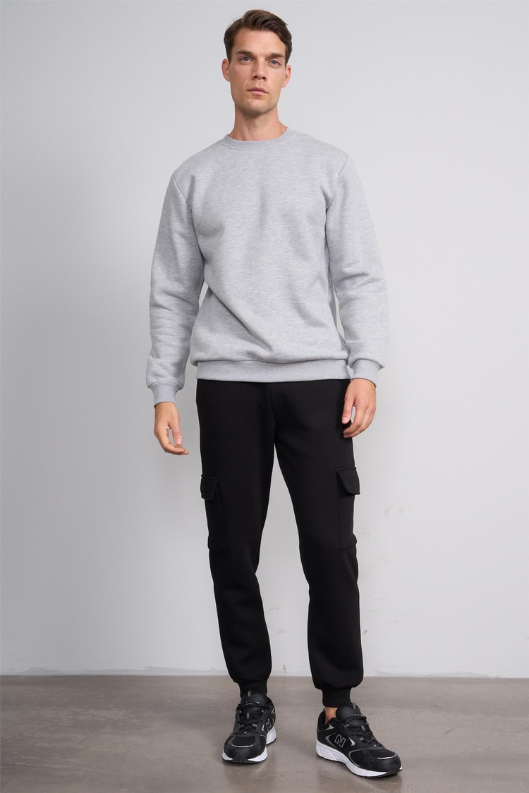 Çetinkaya Mentality 3036 3 İp Bisiklet Yaka Grimelanj Sweatshirt