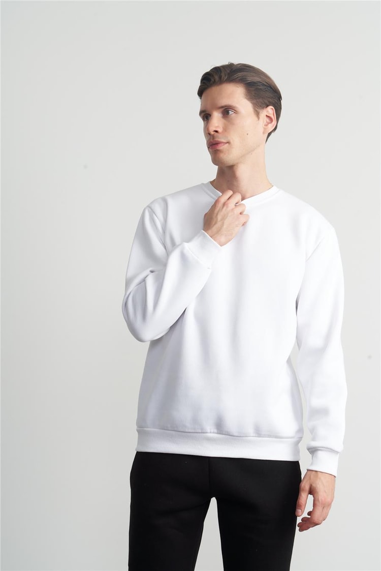 Çetinkaya Mentality 3036 3 İp Bisiklet Yaka Beyaz Sweatshirt