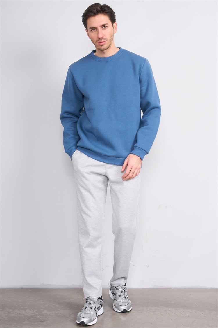 Çetinkaya Mentality 3036 3 İp Bisiklet Yaka İndigo Sweatshirt