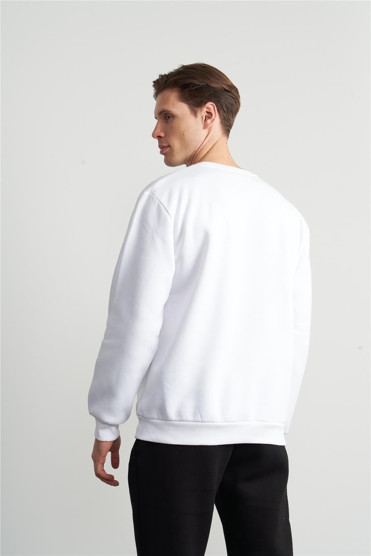 Çetinkaya Mentality 3036 3 İp Bisiklet Yaka Beyaz Sweatshirt