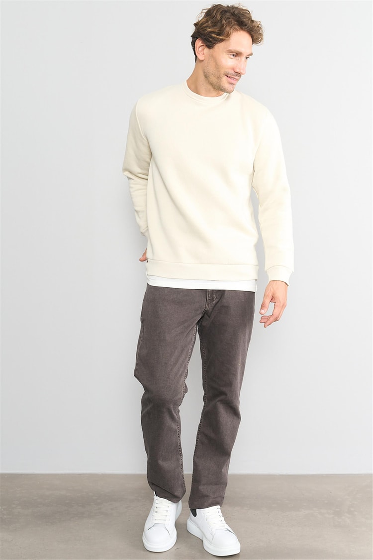 Çetinkaya Mentality 3036 3 İp Bisiklet Yaka Taş Sweatshirt