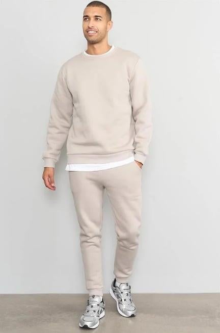 Çetinkaya Mentality 3036 3 İplik Bisiklet Yaka Krem 3'lü Sweatshirt Seti Siyah-Krem-Taş