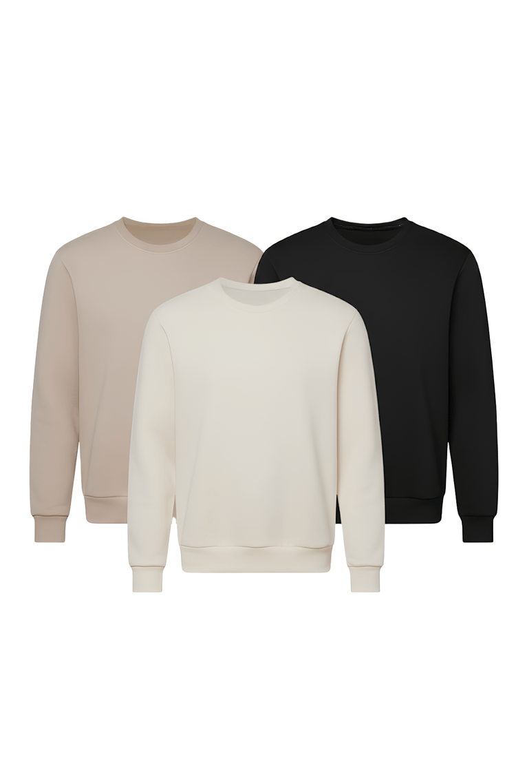 Çetinkaya Mentality 3036 3 İplik Bisiklet Yaka Krem 3'lü Sweatshirt Seti Siyah-Krem-Taş