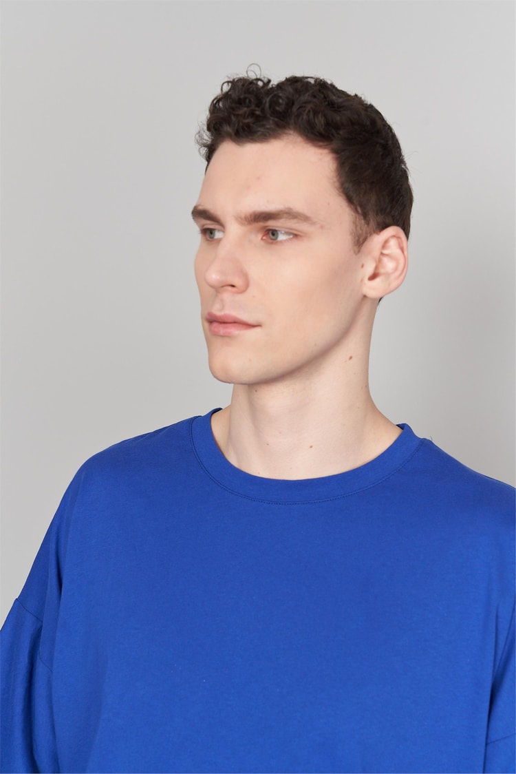 Çetinkaya Mentality 3041 Erkek Bisiklet Yaka Oversize Baskılı T-Shirt Açık Saks