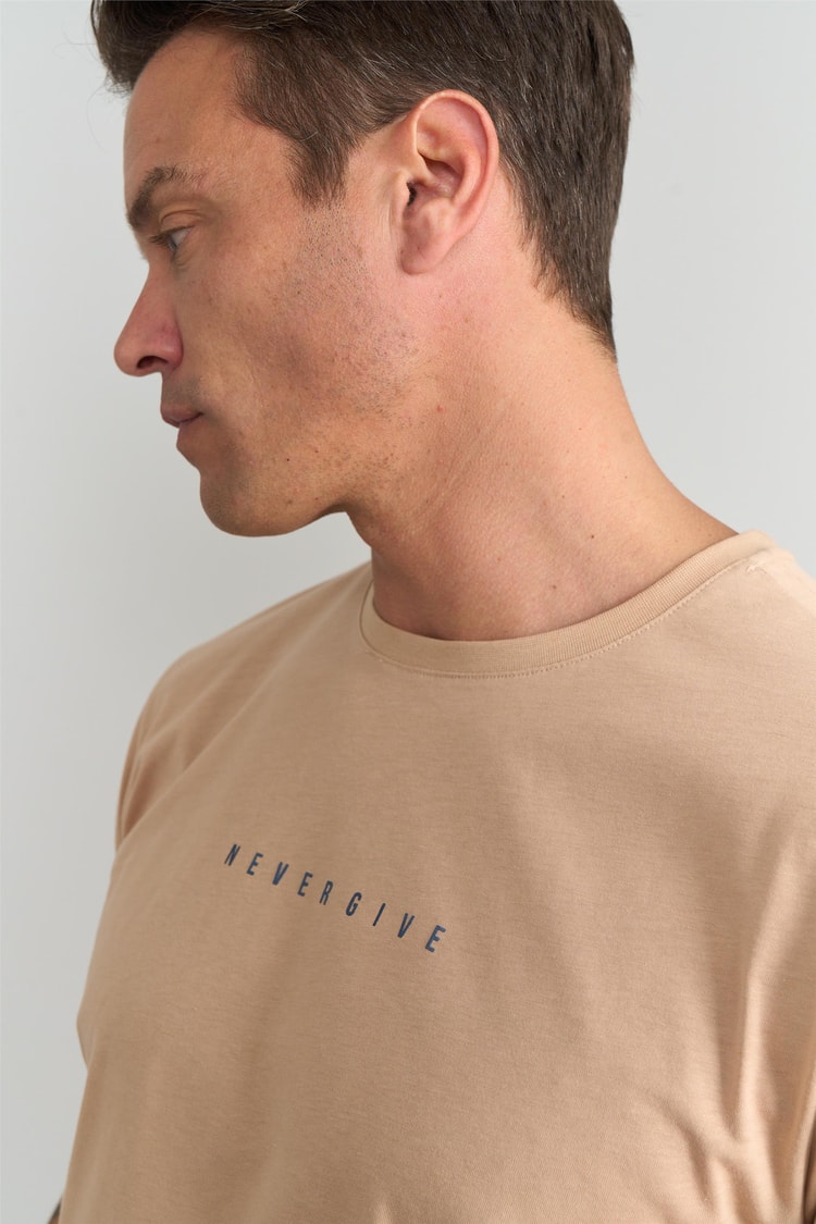 Çetinkaya Mentality 3075 Bisiklet Yaka Penye Regular T-Shirt Camel