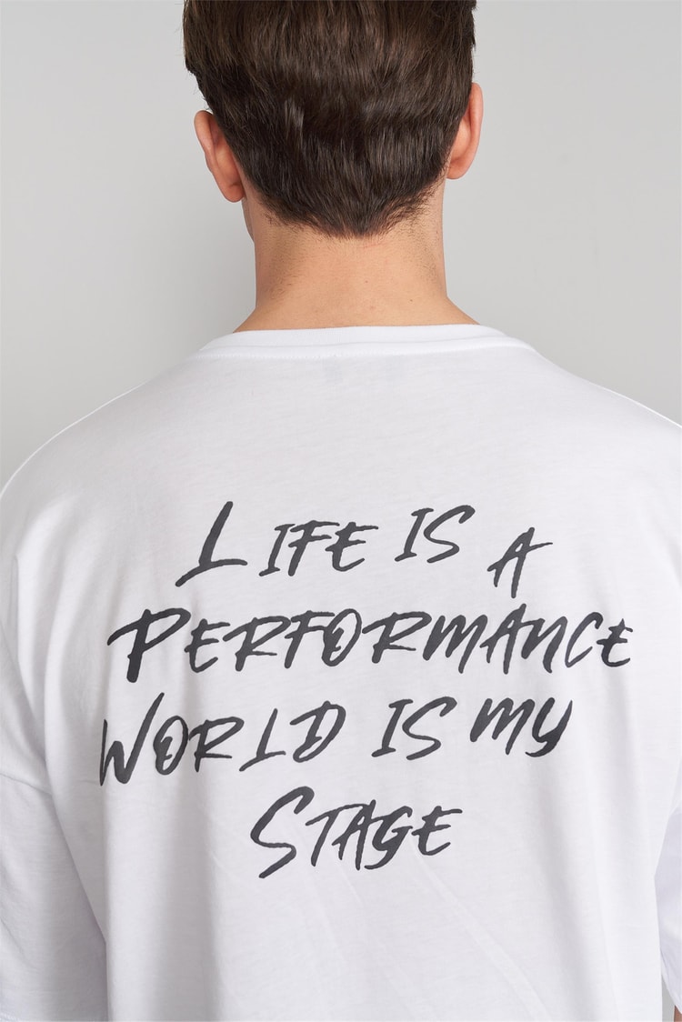 Çetinkaya Mentality 3079 Erkek Bisiklet Yaka Düşük Omuz Oversize Kalıp T-Shirt Beyaz