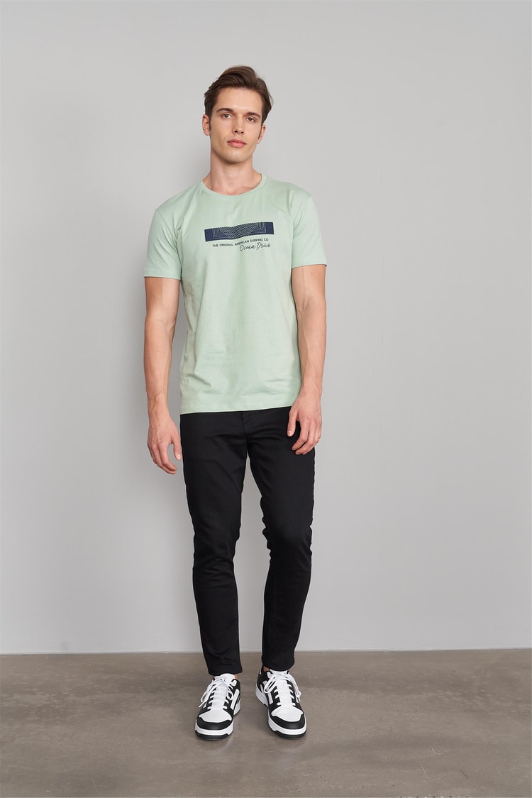 Çetinkaya Mentality 3109 Bisiklet Yaka Penye Slim Fit T-Shirt Eski Yeşil