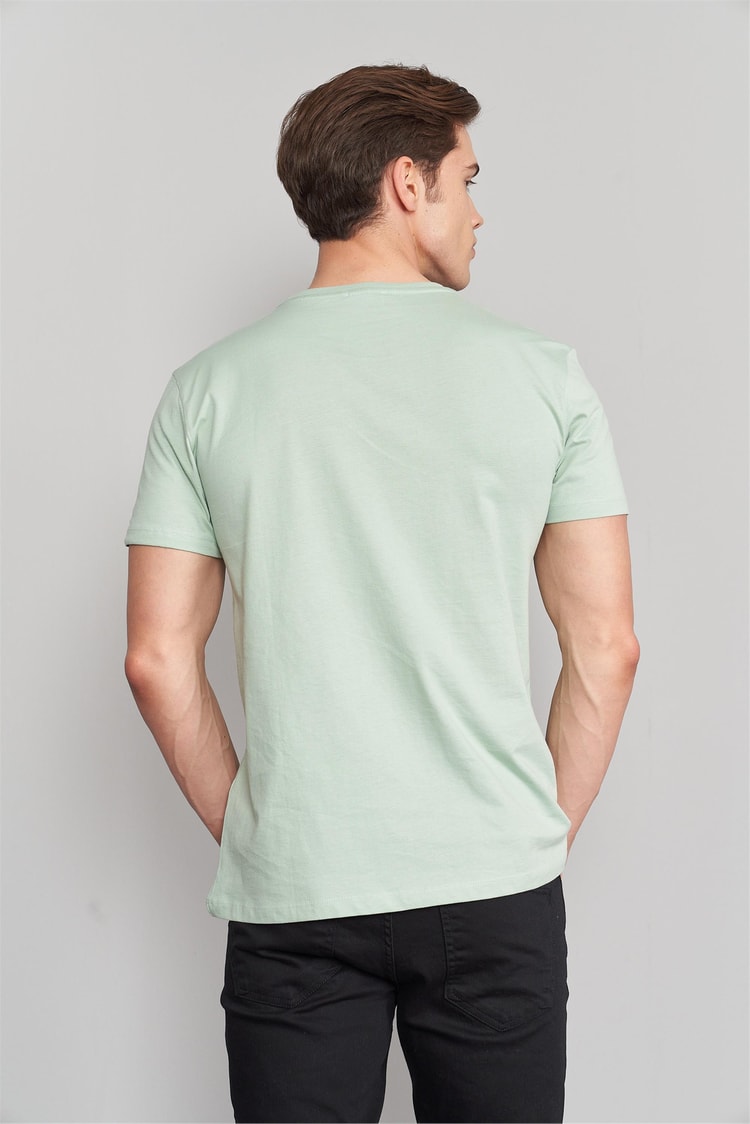 Çetinkaya Mentality 3109 Bisiklet Yaka Penye Slim Fit T-Shirt Eski Yeşil