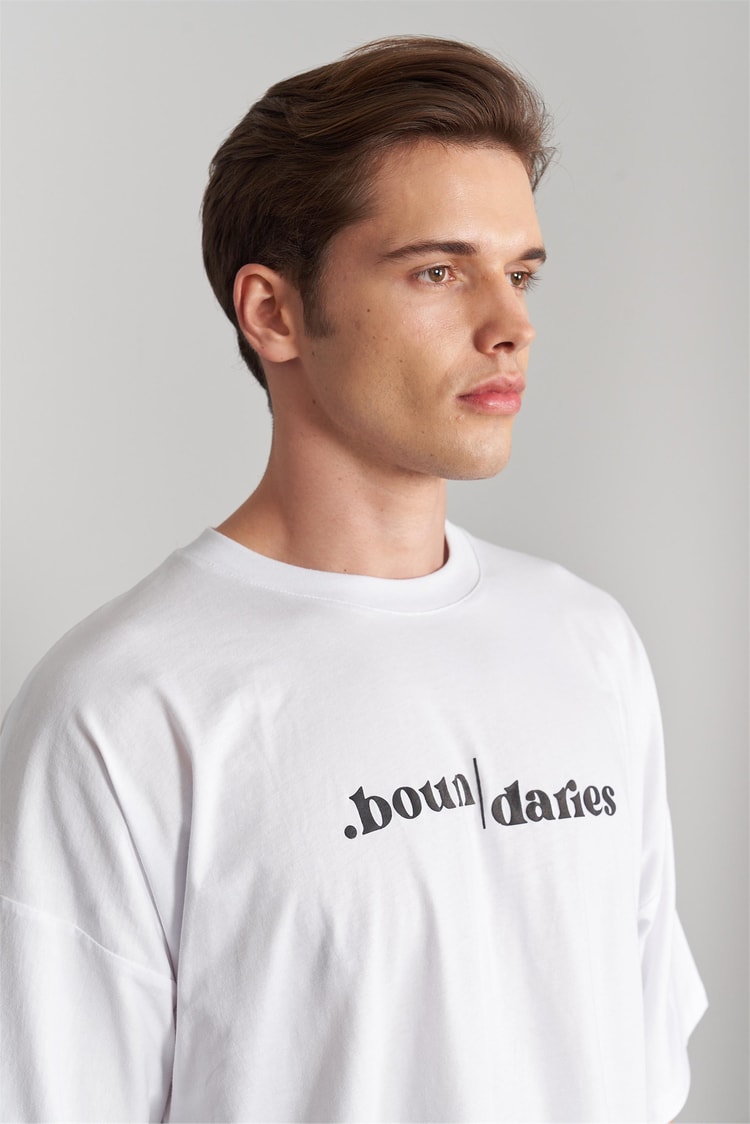 Çetinkaya Mentality 3147 Erkek Bisiklet Yaka Oversize T-Shirt Beyaz