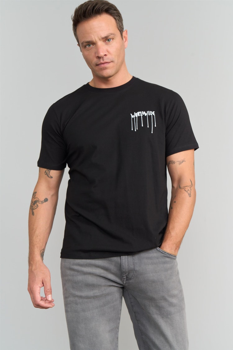 Çetinkaya Mentality 3170 Erkek Bisiklet Yaka Regular Baskılı T-Shirt Siyah