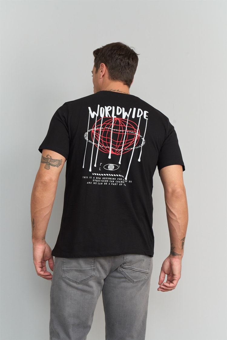 Çetinkaya Mentality 3170 Erkek Bisiklet Yaka Regular Baskılı T-Shirt Siyah