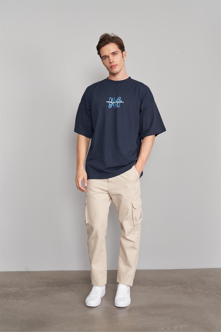 Çetinkaya Mentality 3174 Erkek Bisiklet Yaka Regular T-Shirt Lacivert