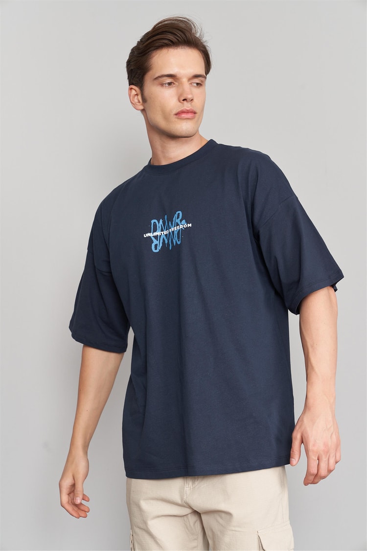 Çetinkaya Mentality 3174 Erkek Bisiklet Yaka Regular T-Shirt Lacivert