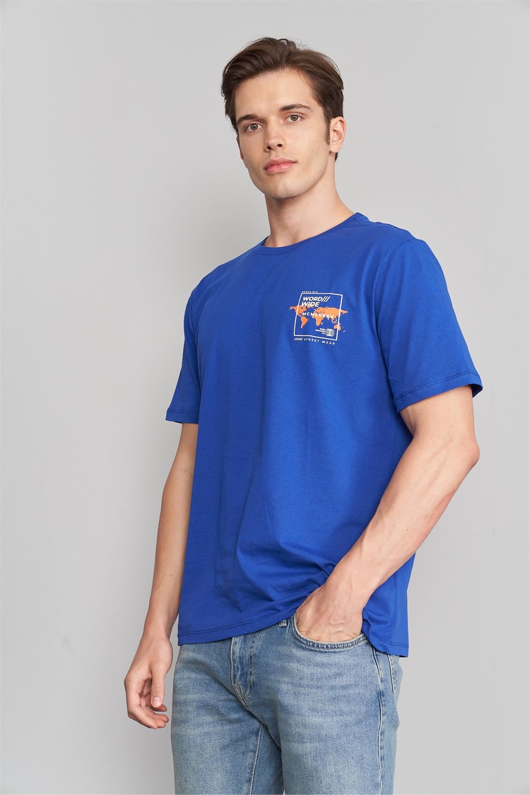 Çetinkaya Mentality 3185 Erkek Bisiklet Yaka Regular Baskılı T-Shirt Açık Saks